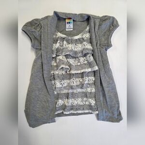 Healthtex Gray and White Ruffle Layered Blouse